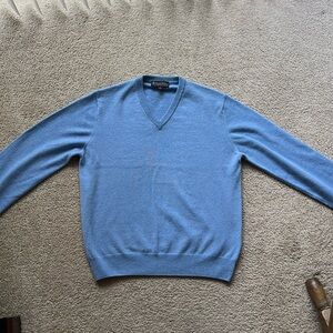 Brooks Brothers Baby Blue Two Ply Cashmere V Neck Sweater